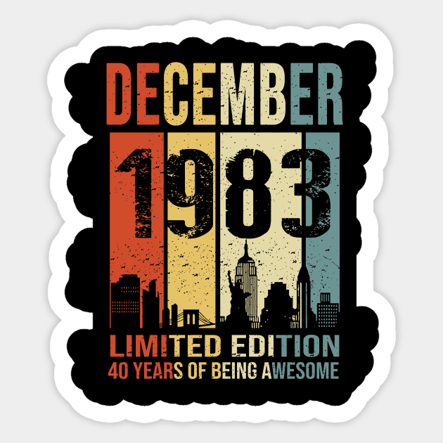 Made In 1983 December 40 Years Of Being Awesome Sticker by Red and Black Floral